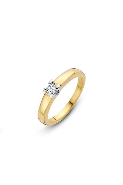 14 krt Briljant ring bicolor bezet met 0.15 ct diamant - 707221015